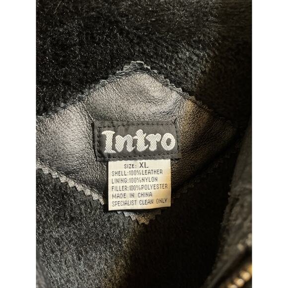 Intro Men’s Bomber Leather Jacket Size XL Y2K Vintage Black Long Sleeve Full Zip - Picture 3 of 10
